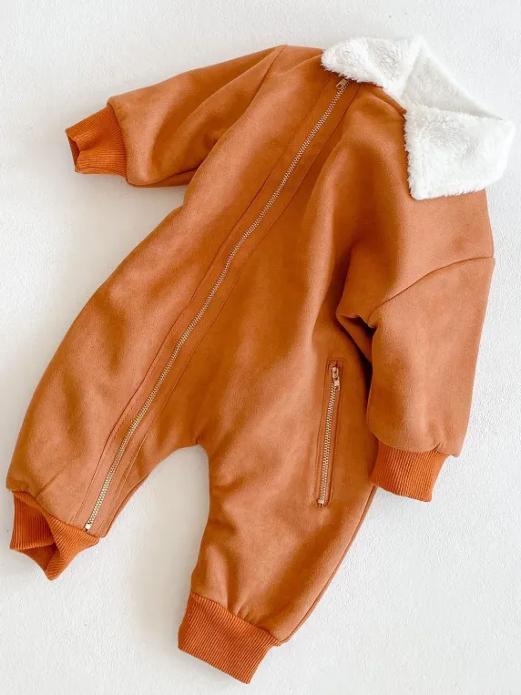 Baby Velvet Soft Fleece Lined Jumpsuit Onesie