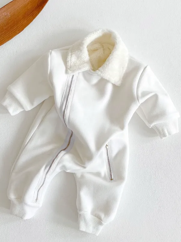 Baby Velvet Soft Fleece Lined Jumpsuit Onesie