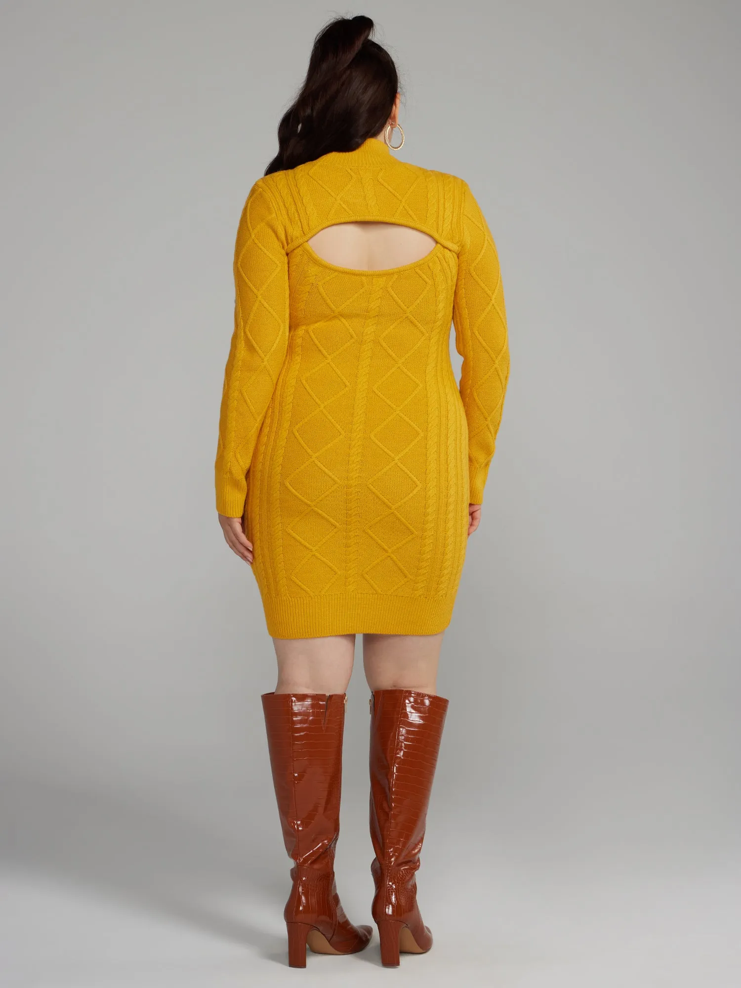 Back Cutout Cable Knit Sweater Dress