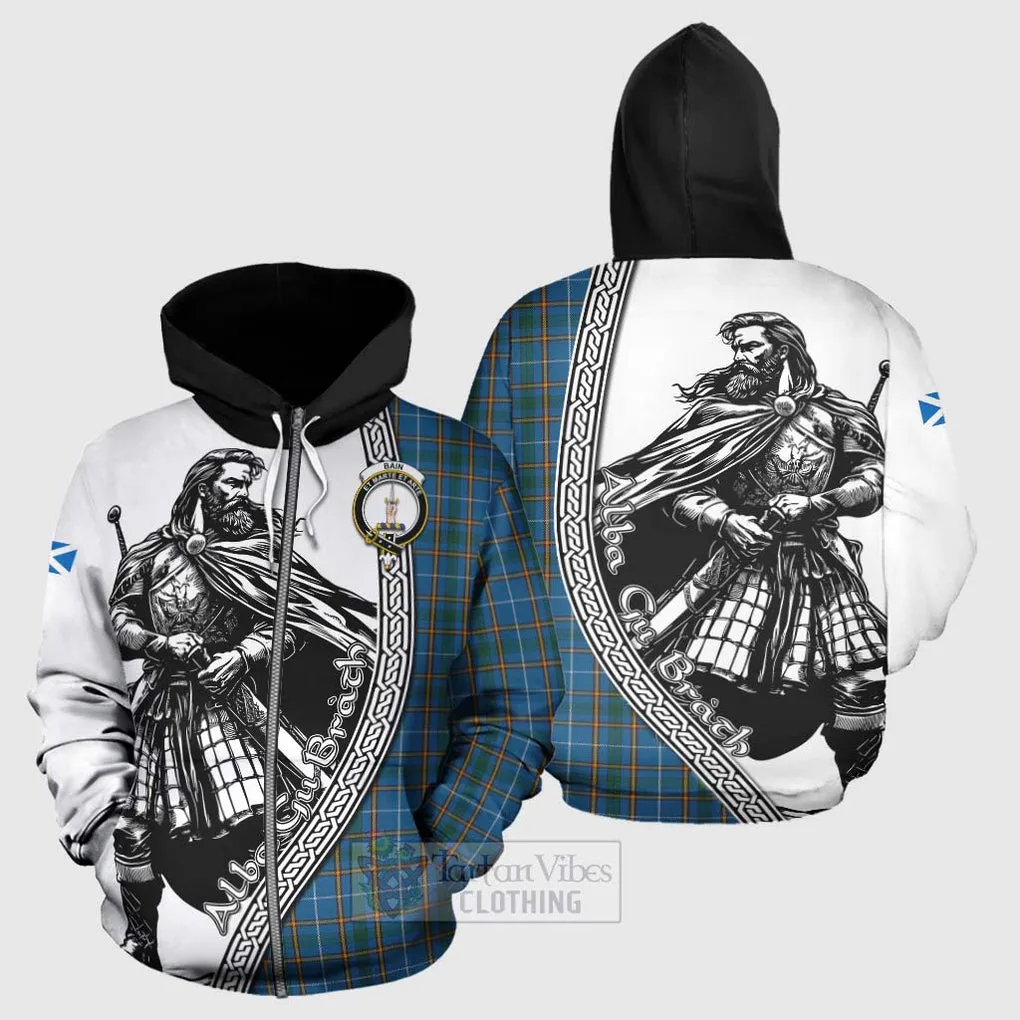 Bain Tartan Clan Crest Hoodie with Highlander Warrior Celtic Style