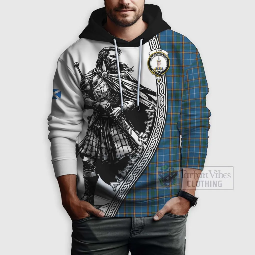 Bain Tartan Clan Crest Hoodie with Highlander Warrior Celtic Style