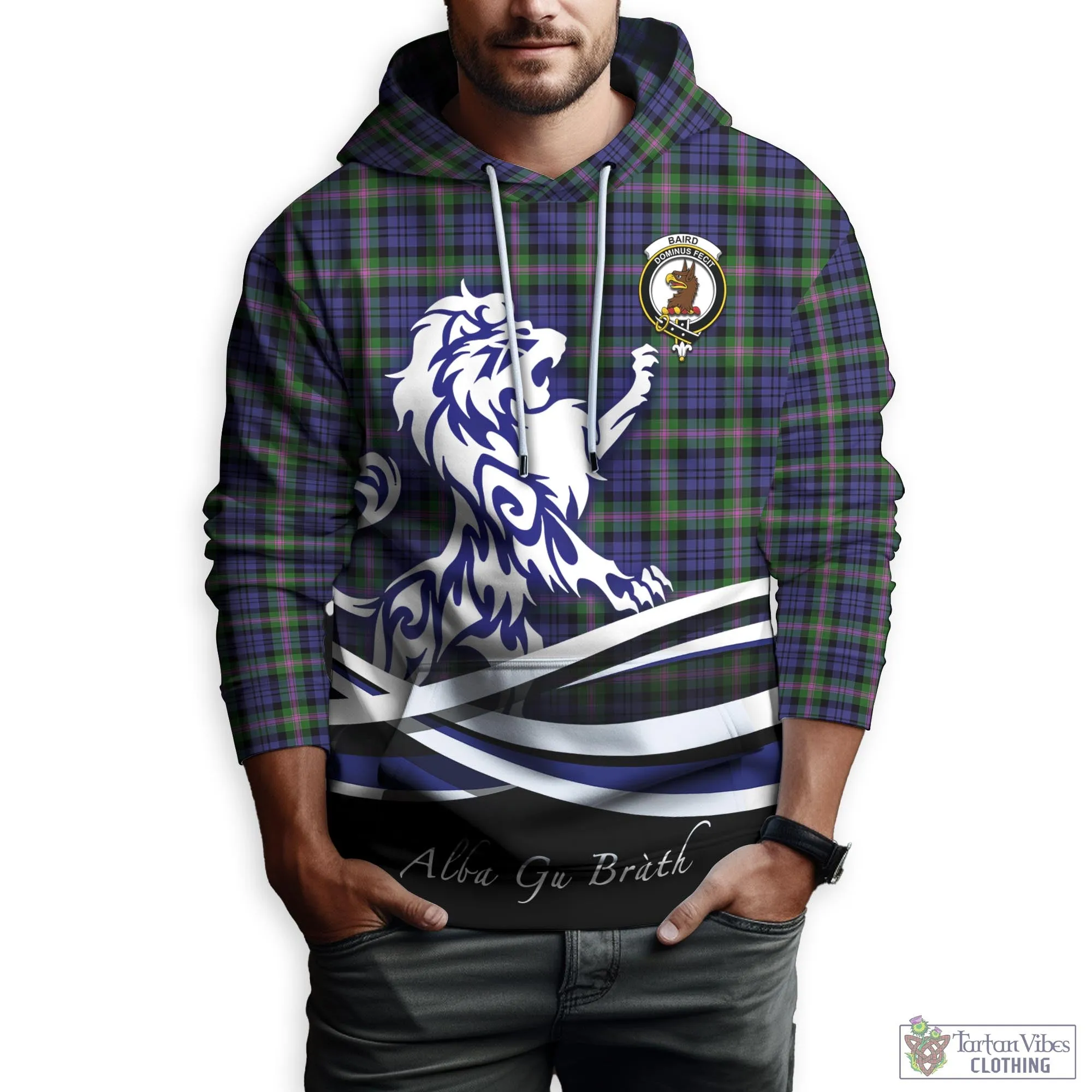 Baird Modern Tartan Hoodie with Alba Gu Brath Regal Lion Emblem