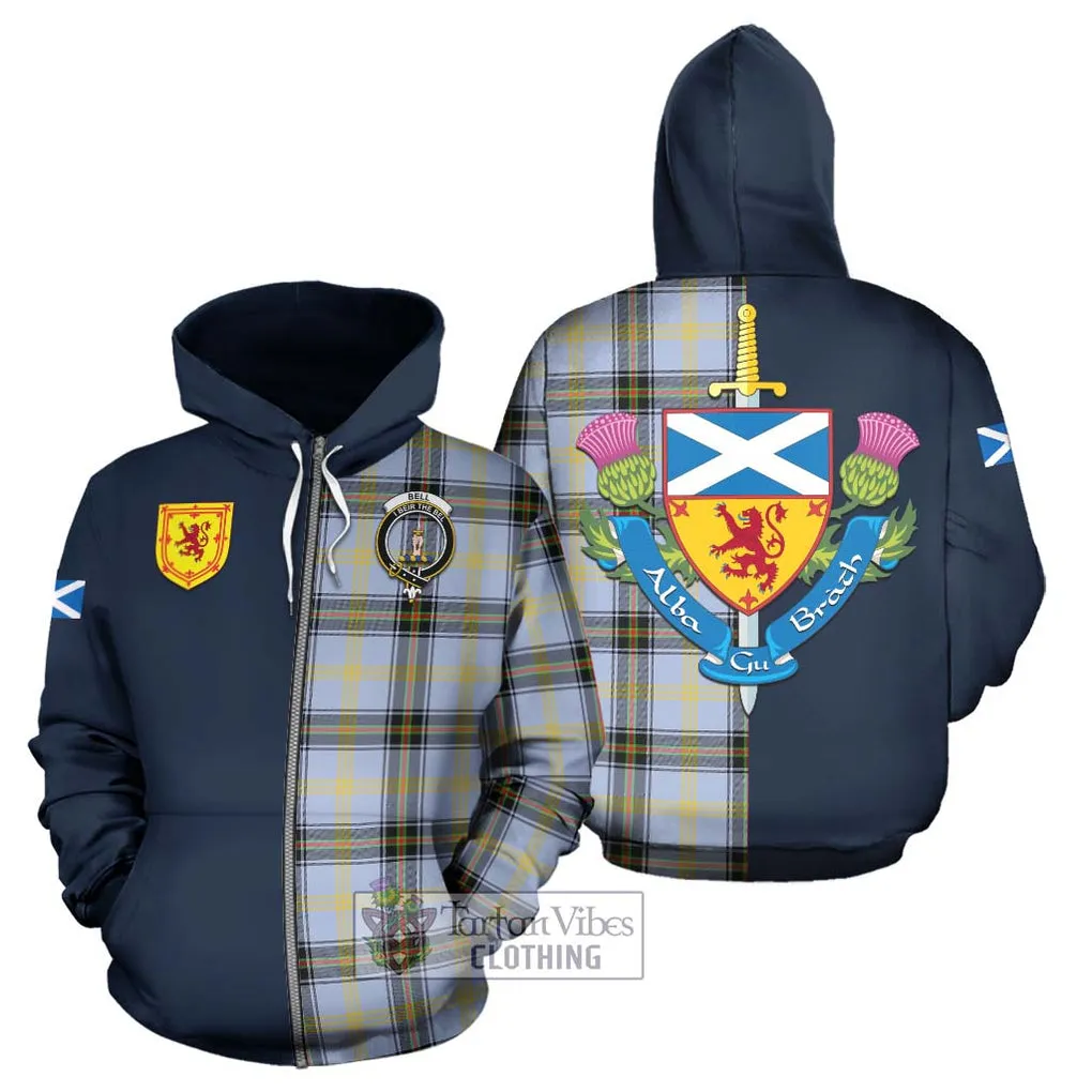 Bell Tartan Hoodie Alba with Scottish Lion Royal Arm Half Style