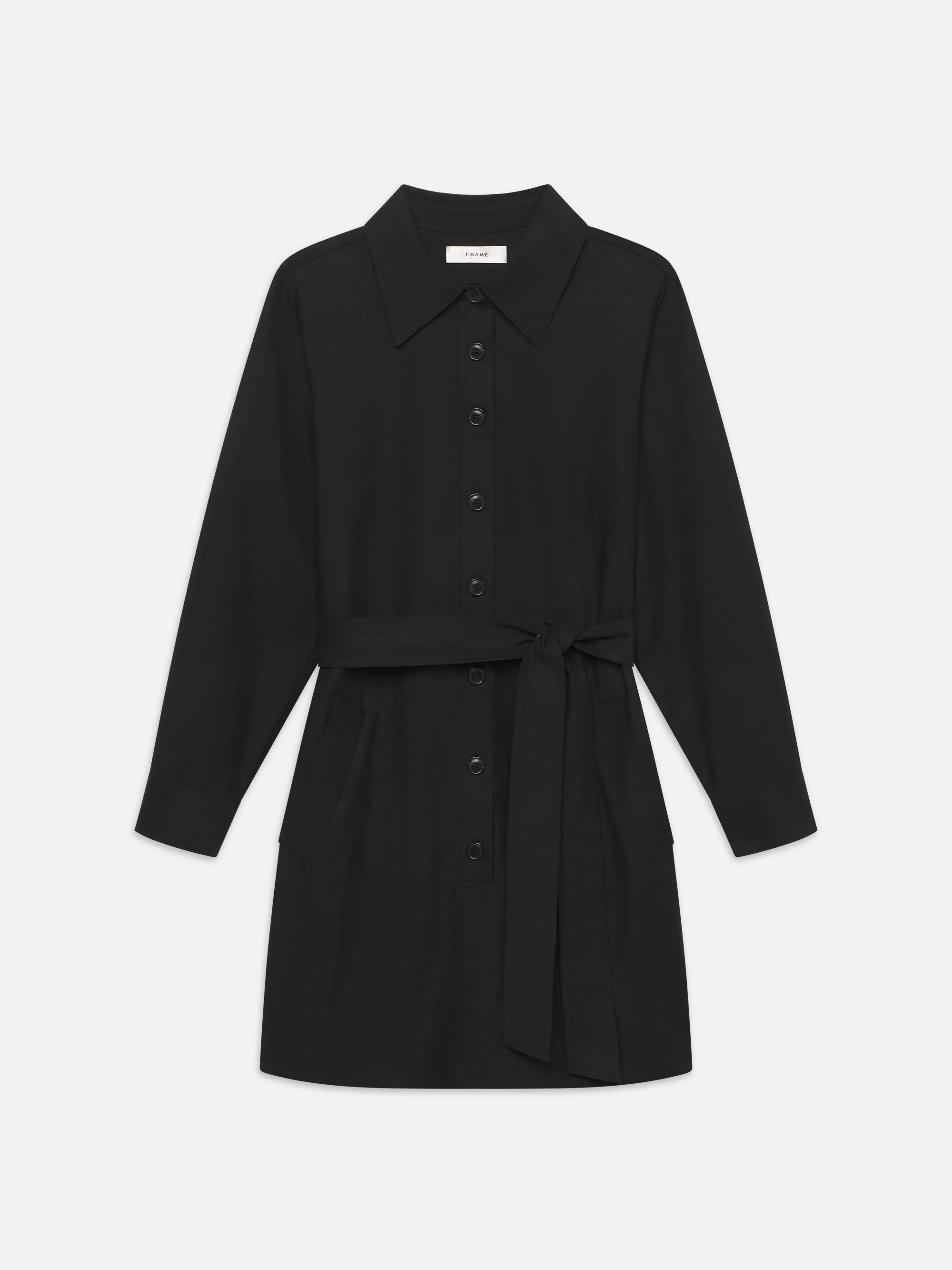 Belted Trench Long Sleeve Dress -- Black