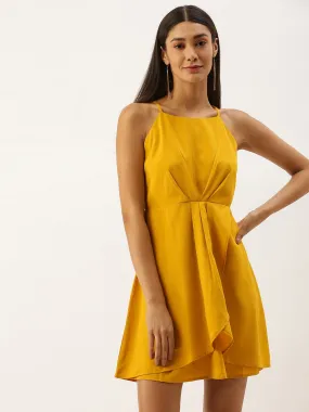 Berrylush Women Mustard Yellow Halter Neck Mini Dress