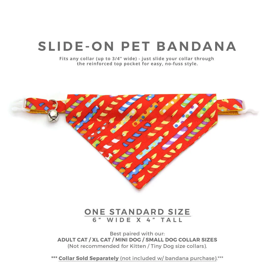 Birthday Cat Bandana - "Birthday Candles" - Party Bandana for Cat   Small Dog / Celebration / Red / Slide-on Bandana / Over-the-Collar (One Size)