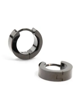 Black Coated Stainless Steel Wide Huggie Earrings