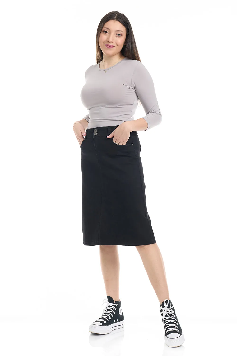 Black Modest A-Line Denim Jean Skirt for Women 'Sydney'