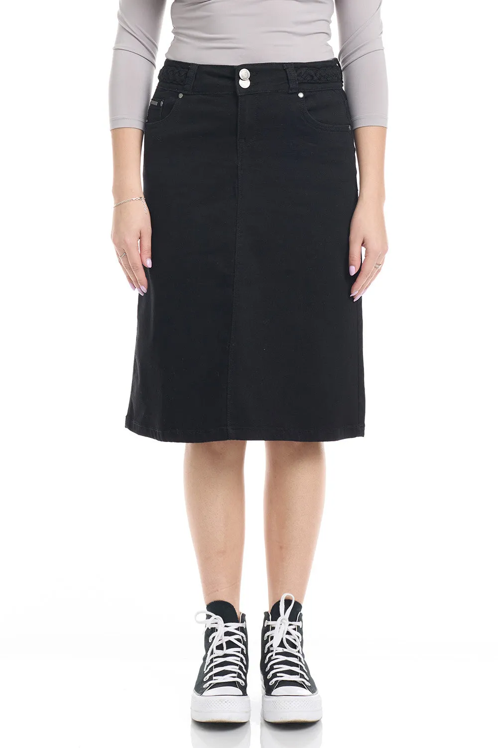 Black Modest A-Line Denim Jean Skirt for Women 'Sydney'