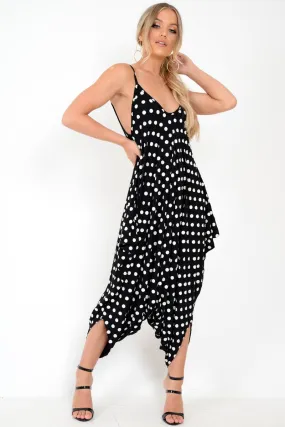 Black Polka Dot Oversized Jersey Jumpsuit - Samra