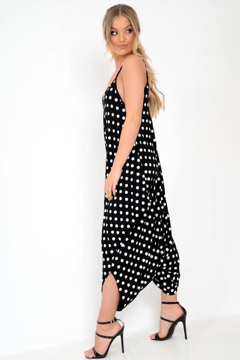 Black Polka Dot Oversized Jersey Jumpsuit - Samra