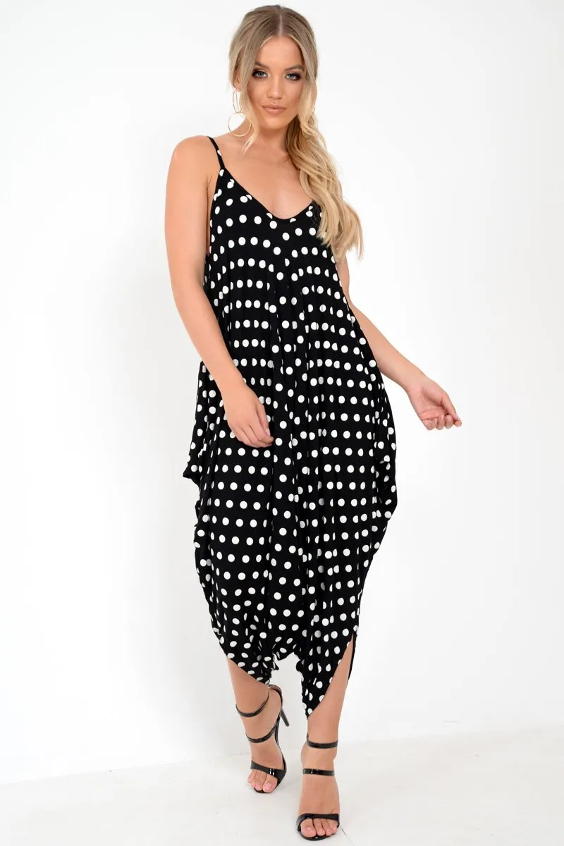 Black Polka Dot Oversized Jersey Jumpsuit - Samra