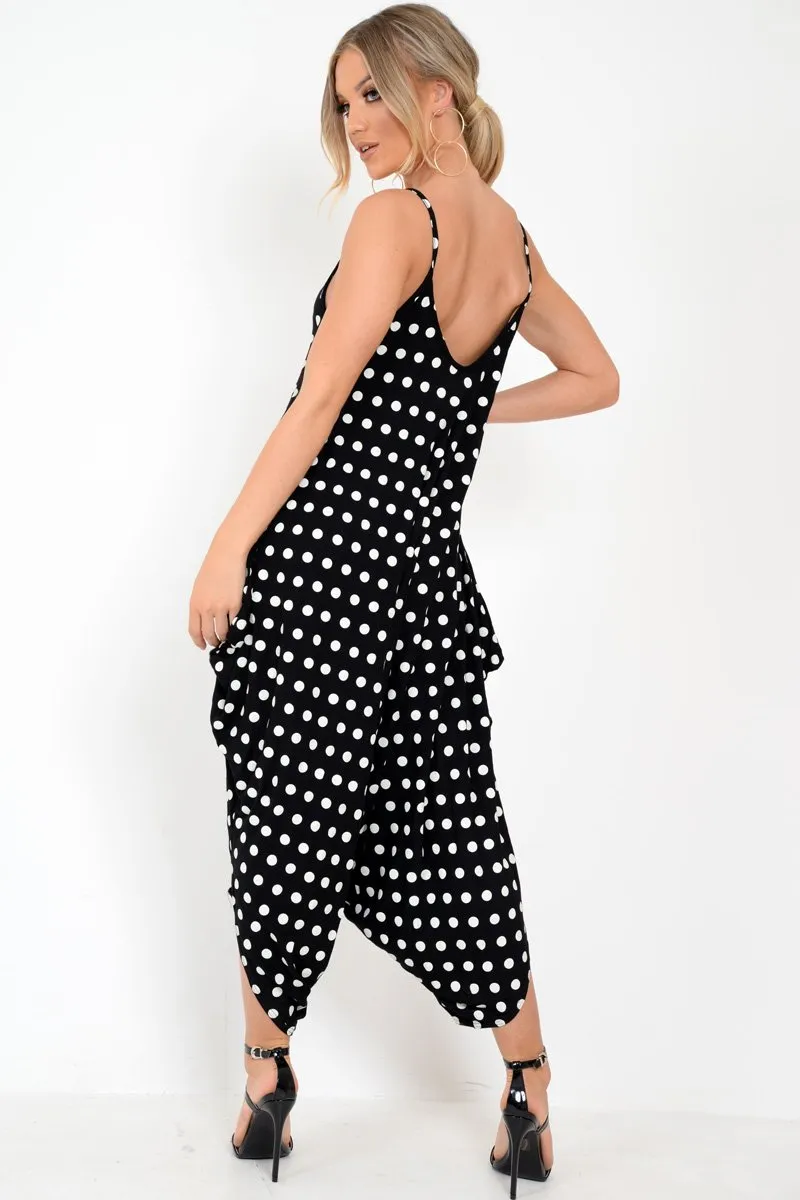 Black Polka Dot Oversized Jersey Jumpsuit - Samra