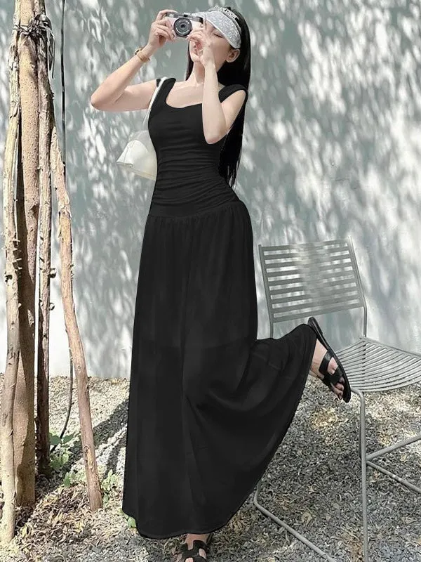 Black Scoop Neck Bodycon Maxi Dress