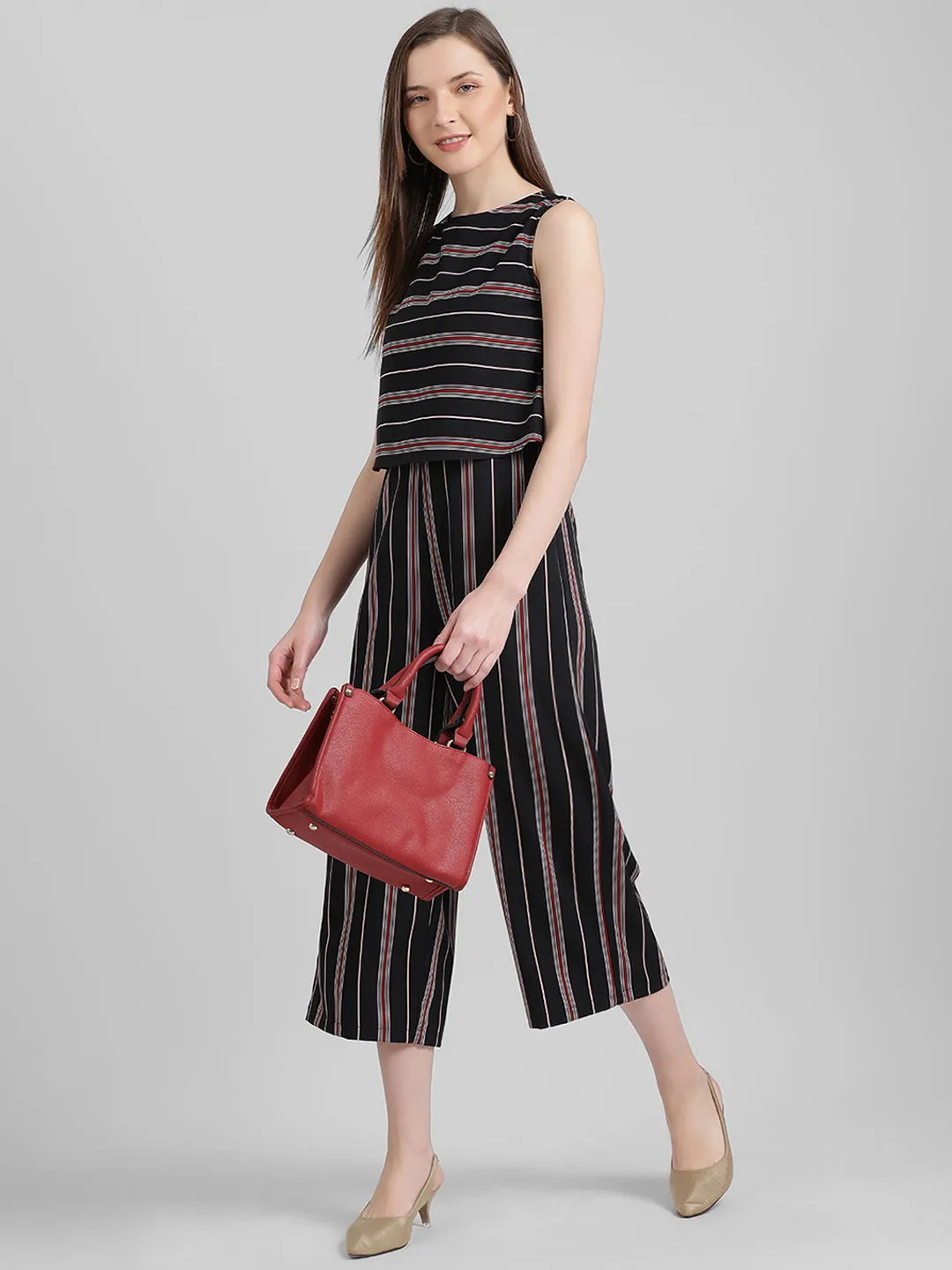 Black Striped Regular Jumpsuit