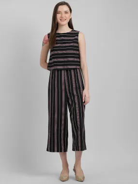 Black Striped Regular Jumpsuit