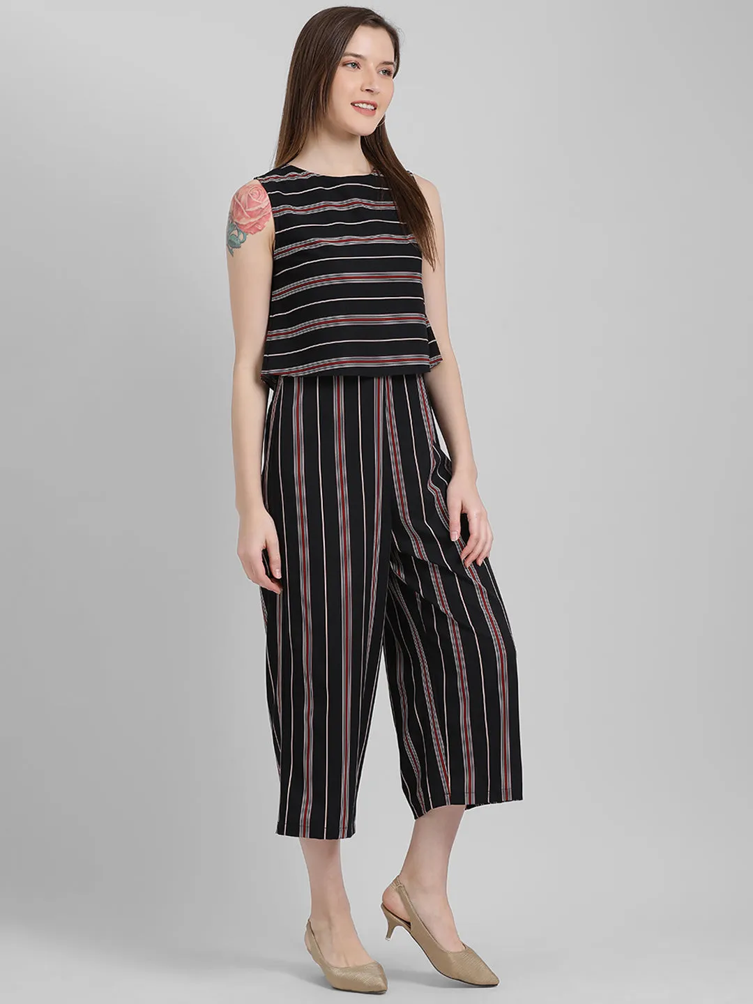 Black Striped Regular Jumpsuit