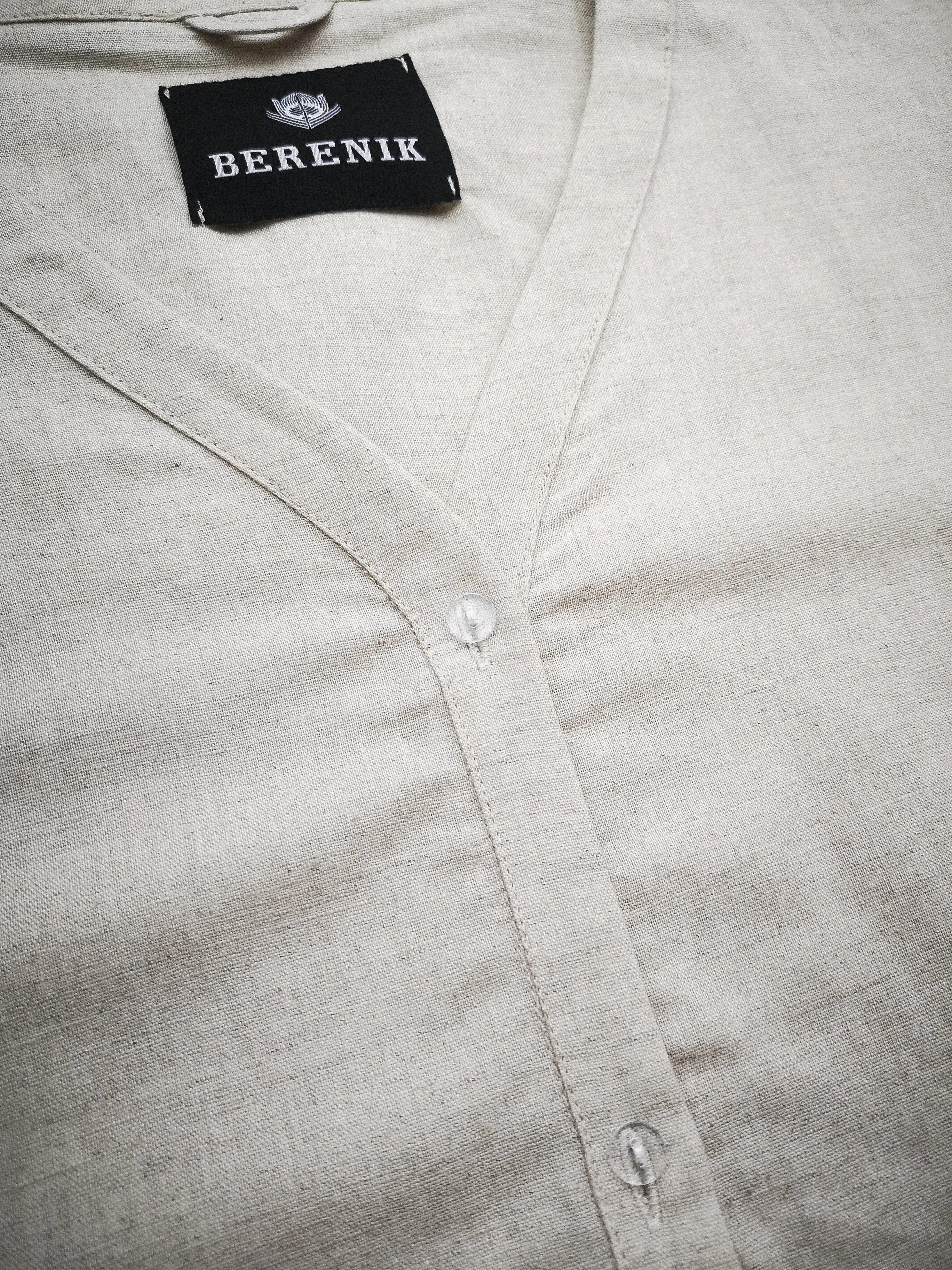 BLOUSE V-COLLAR BUTTONS - NATURAL LINEN white