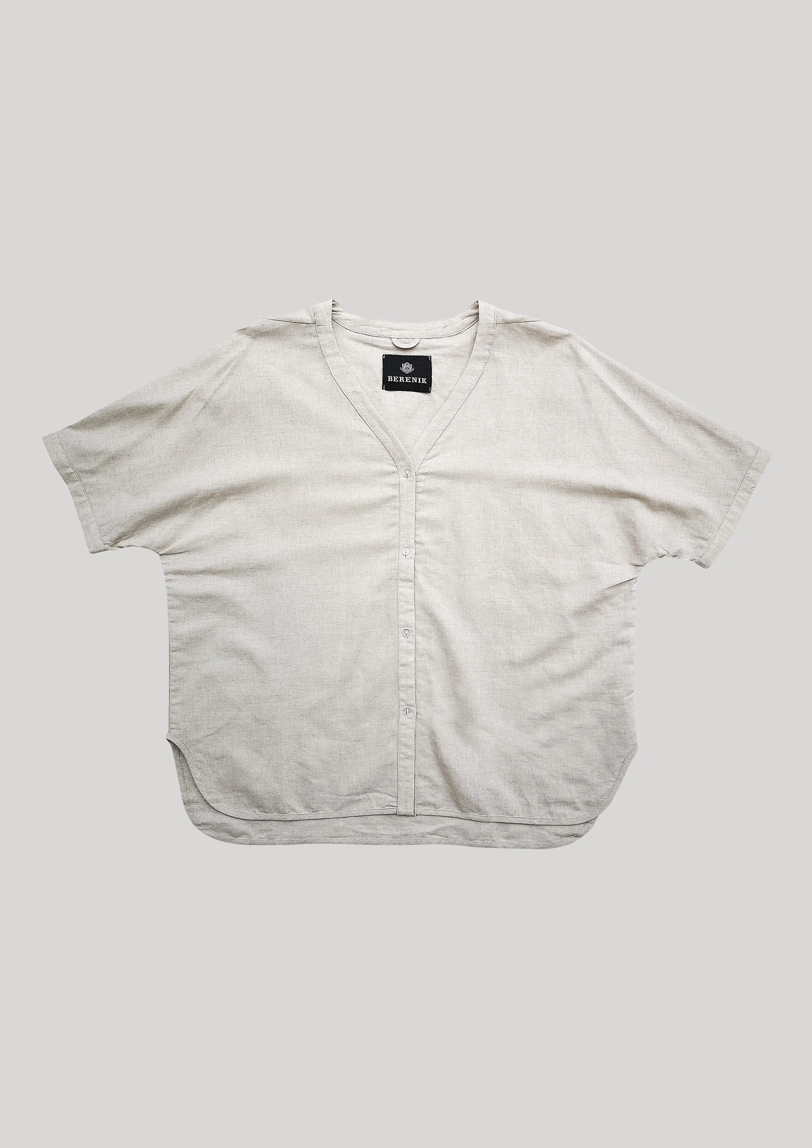 BLOUSE V-COLLAR BUTTONS - NATURAL LINEN white