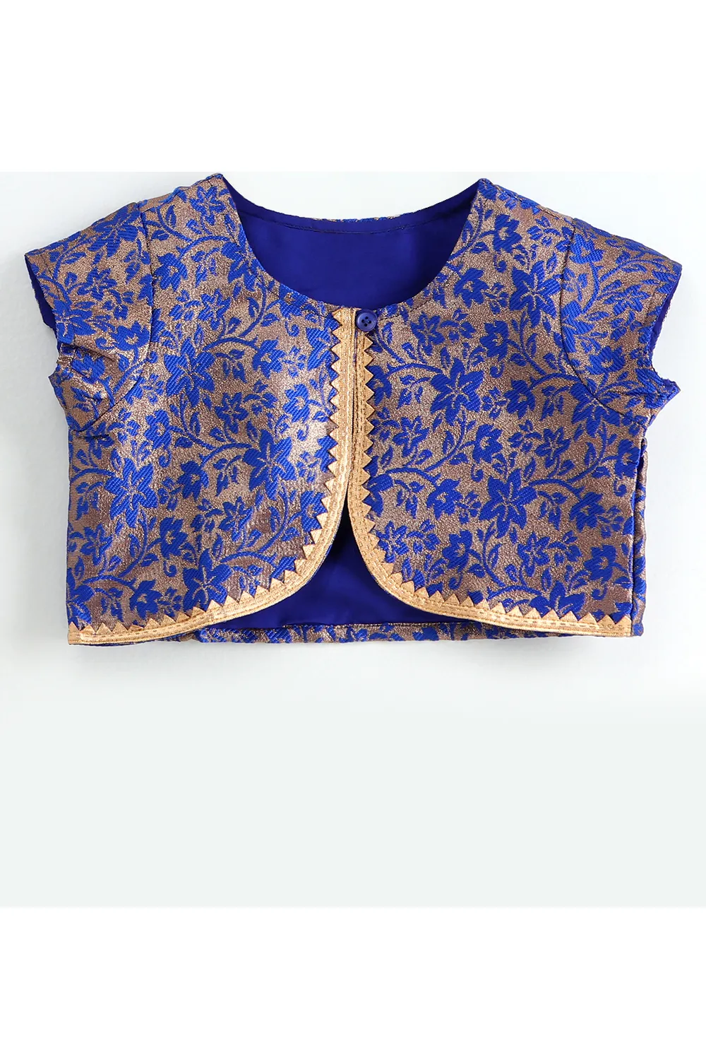 Blue brocade jacket with printed jumpsuit set