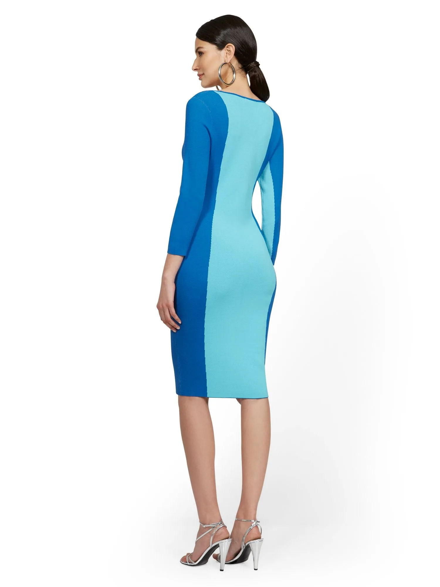 Blue Colorblock Sweater Dress