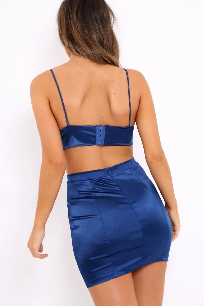 Blue Satin Crop top and Skirt Co-ord - Veronica