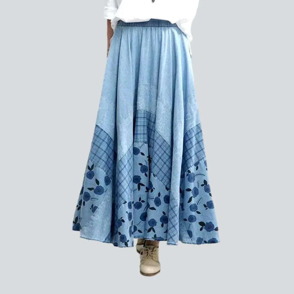 Bohemian light blue denim skirt