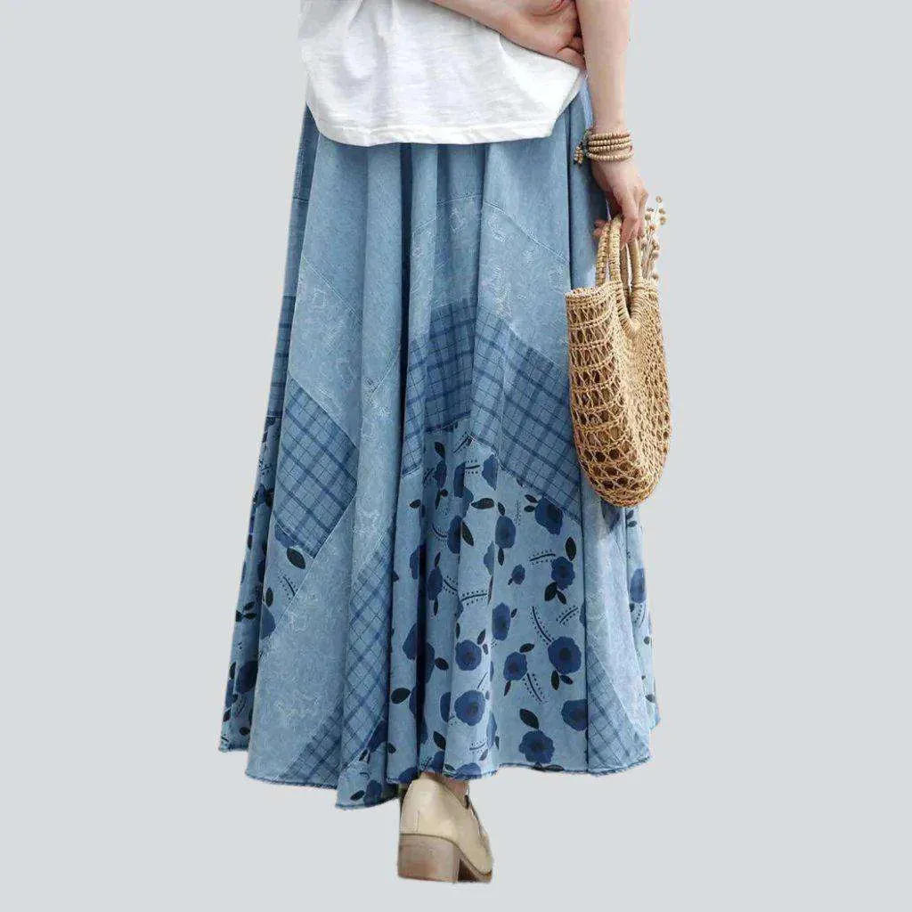 Bohemian light blue denim skirt