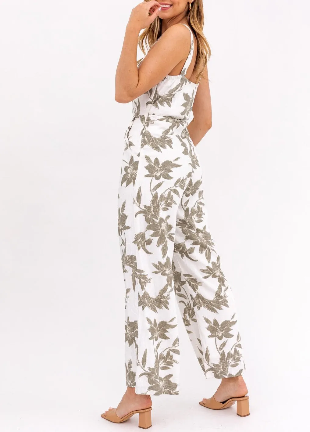 Bora Bora Button Down Floral Jumpsuit