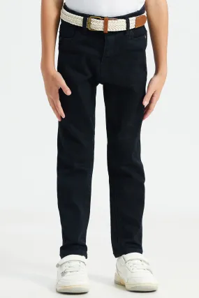 Boys Black Belted 5 Pocket Jeans