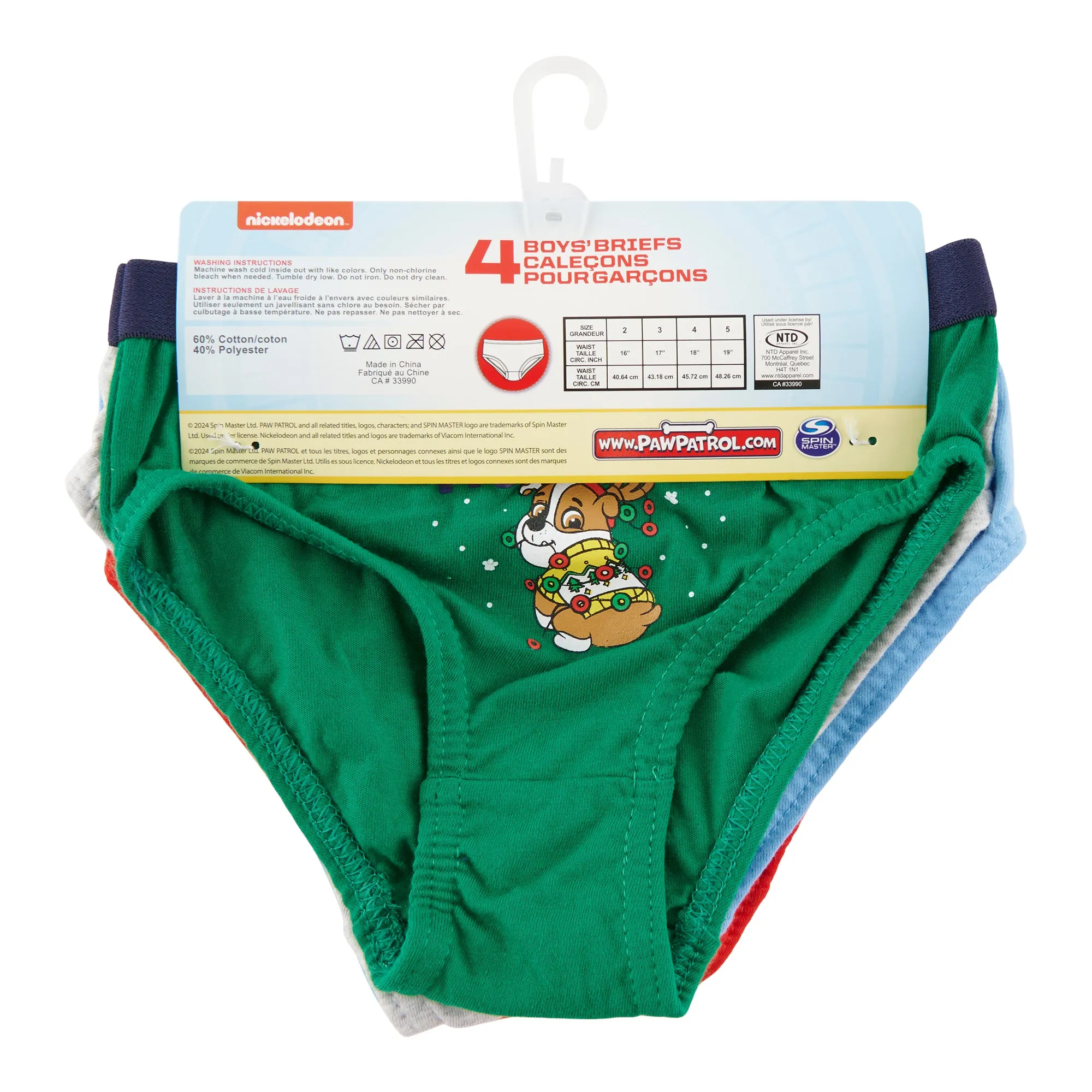 Boy's Licensed Christmas Paw Patrol Briefs, 4-Pack