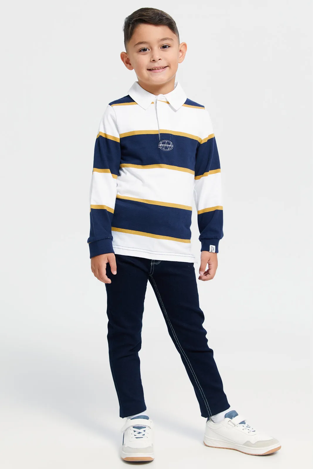 Boys Navy Belted 5 Pocket Jeans