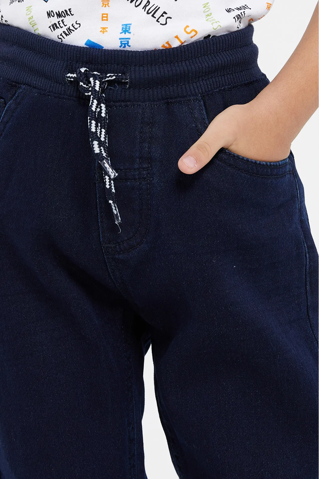 Boys Navy Brushed Pullon Jeans