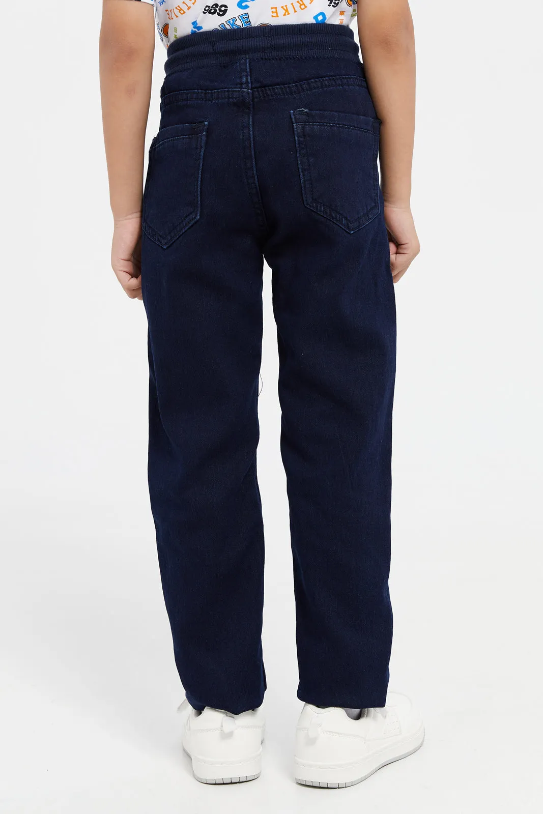 Boys Navy Brushed Pullon Jeans