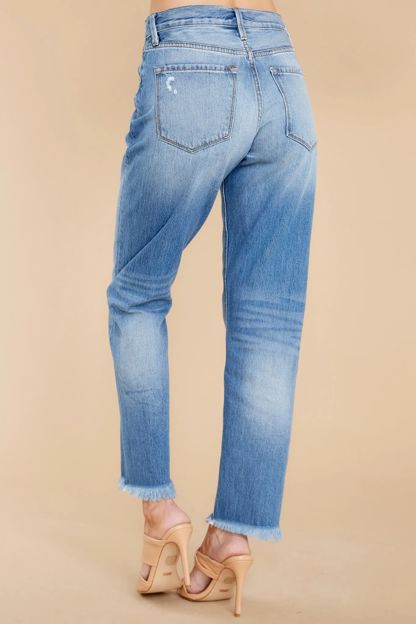 Breeze Through Medium Wash Distressed Straight Jeans