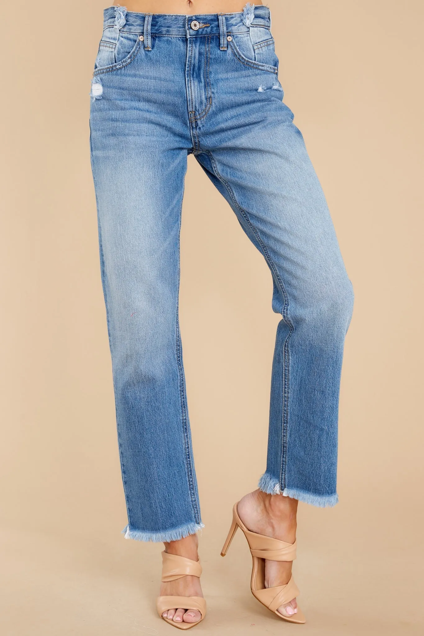 Breeze Through Medium Wash Distressed Straight Jeans