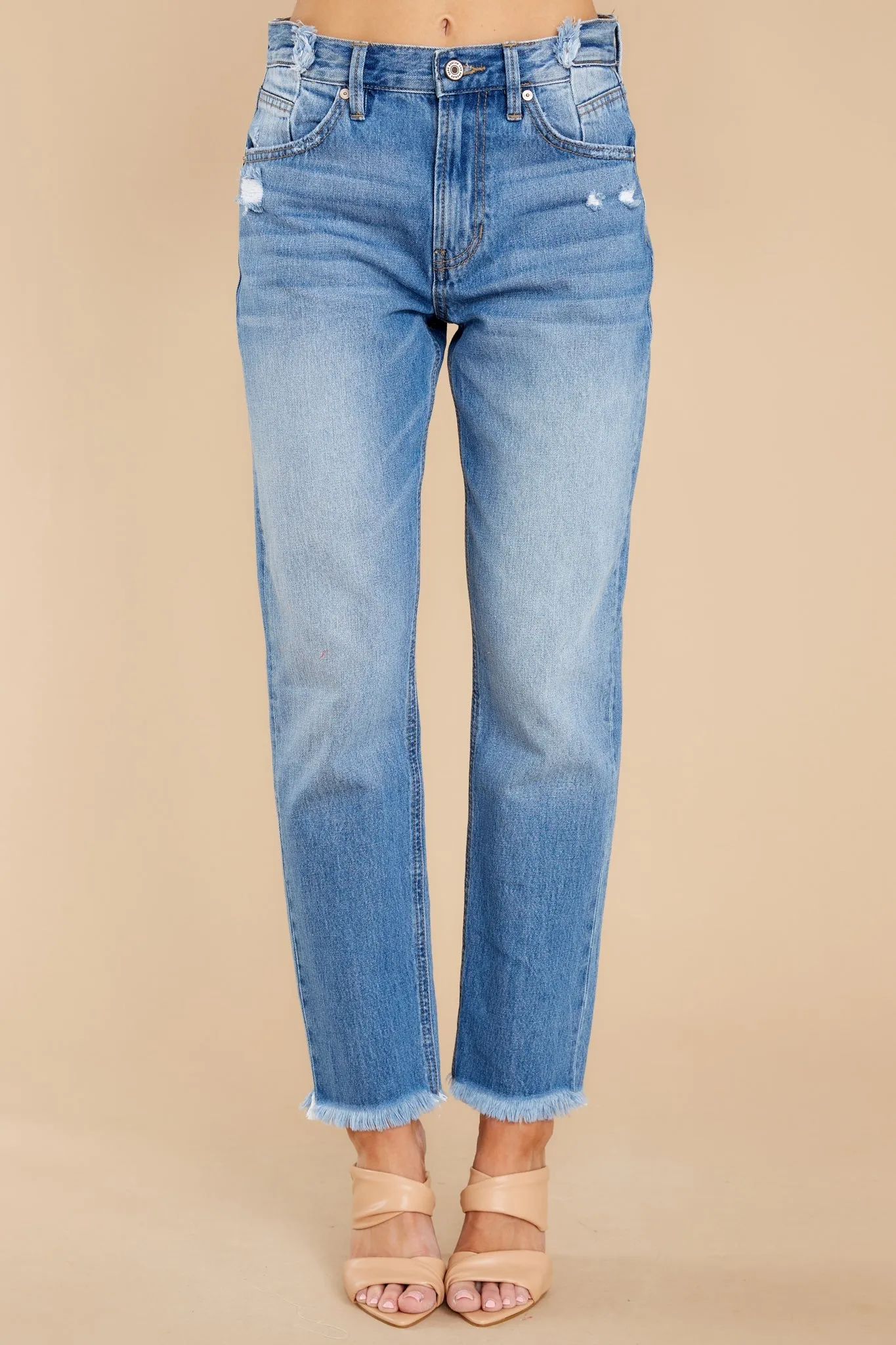 Breeze Through Medium Wash Distressed Straight Jeans