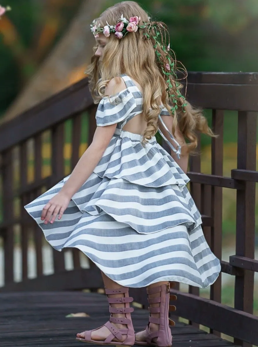 Breezy In Stripes Tiered Hi-Lo Dress