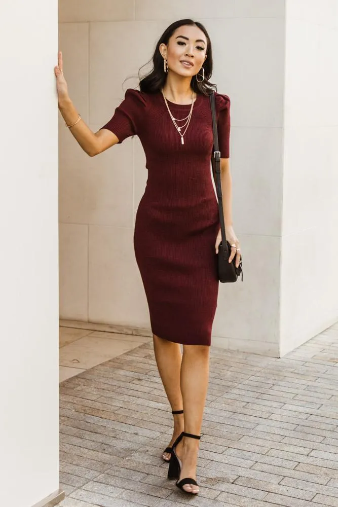 Camille Sweater Dress in Burgundy