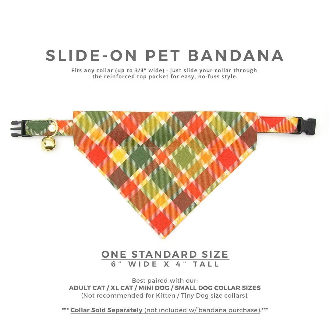 Cat Bandana - "Apple Crisp" - Red Yellow & Green Plaid Bandana for Cat   Small Dog / Fall   Thanksgiving / Slide-On Over the Collar Bandana