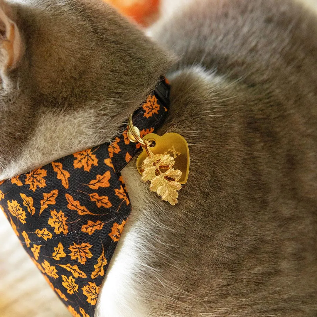 Cat Bandana - "Autumn Night" - Black Orange Maple Leaf Bandana for Cat   Small Dog / Fall, Halloween, Thanksgiving / Slide-On Over the Collar Bandana