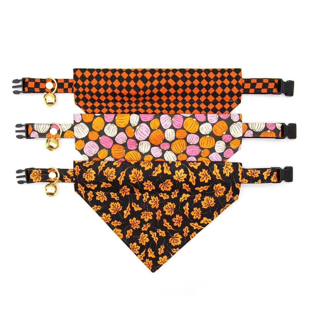 Cat Bandana - "Autumn Night" - Black Orange Maple Leaf Bandana for Cat   Small Dog / Fall, Halloween, Thanksgiving / Slide-On Over the Collar Bandana