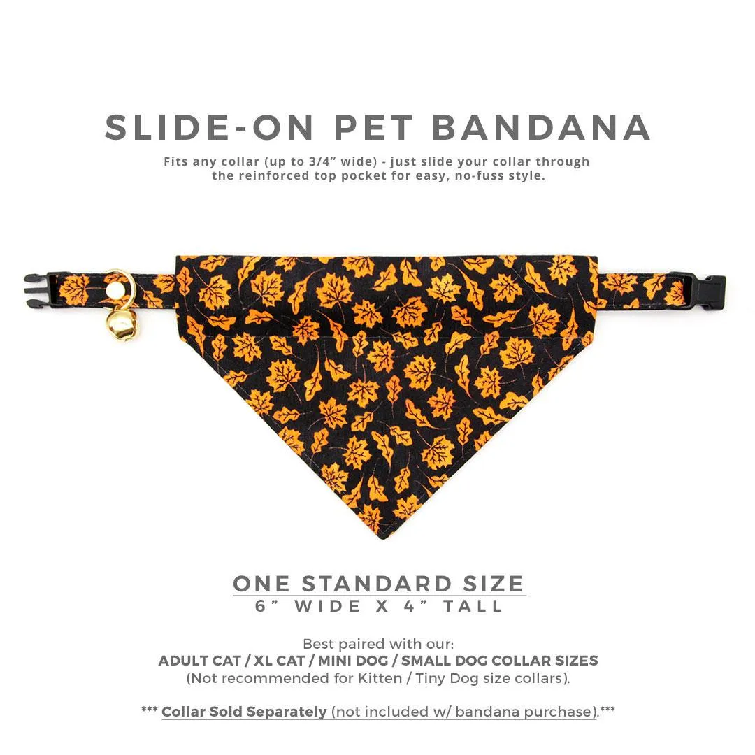 Cat Bandana - "Autumn Night" - Black Orange Maple Leaf Bandana for Cat   Small Dog / Fall, Halloween, Thanksgiving / Slide-On Over the Collar Bandana