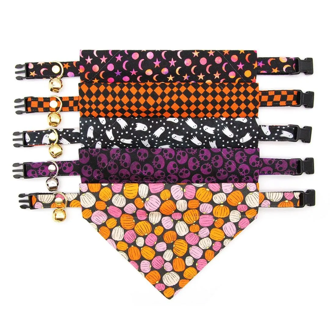 Cat Bandana - "Pumpkin Toss" - Halloween Orange Pink Pumpkin Bandana for Cat   Small Dog / Fall   Halloween / Slide-On Over the Collar Bandana