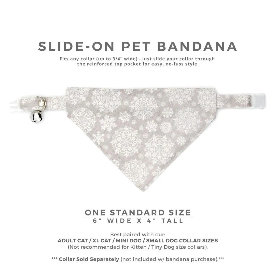 Cat Bandana - "Snowy Cottage" - Light Gray Snowflake Bandana Bandana for Cat   Small Dog / Winter, Christmas, Holiday, New Year / Slide-On Over the Collar Bandana