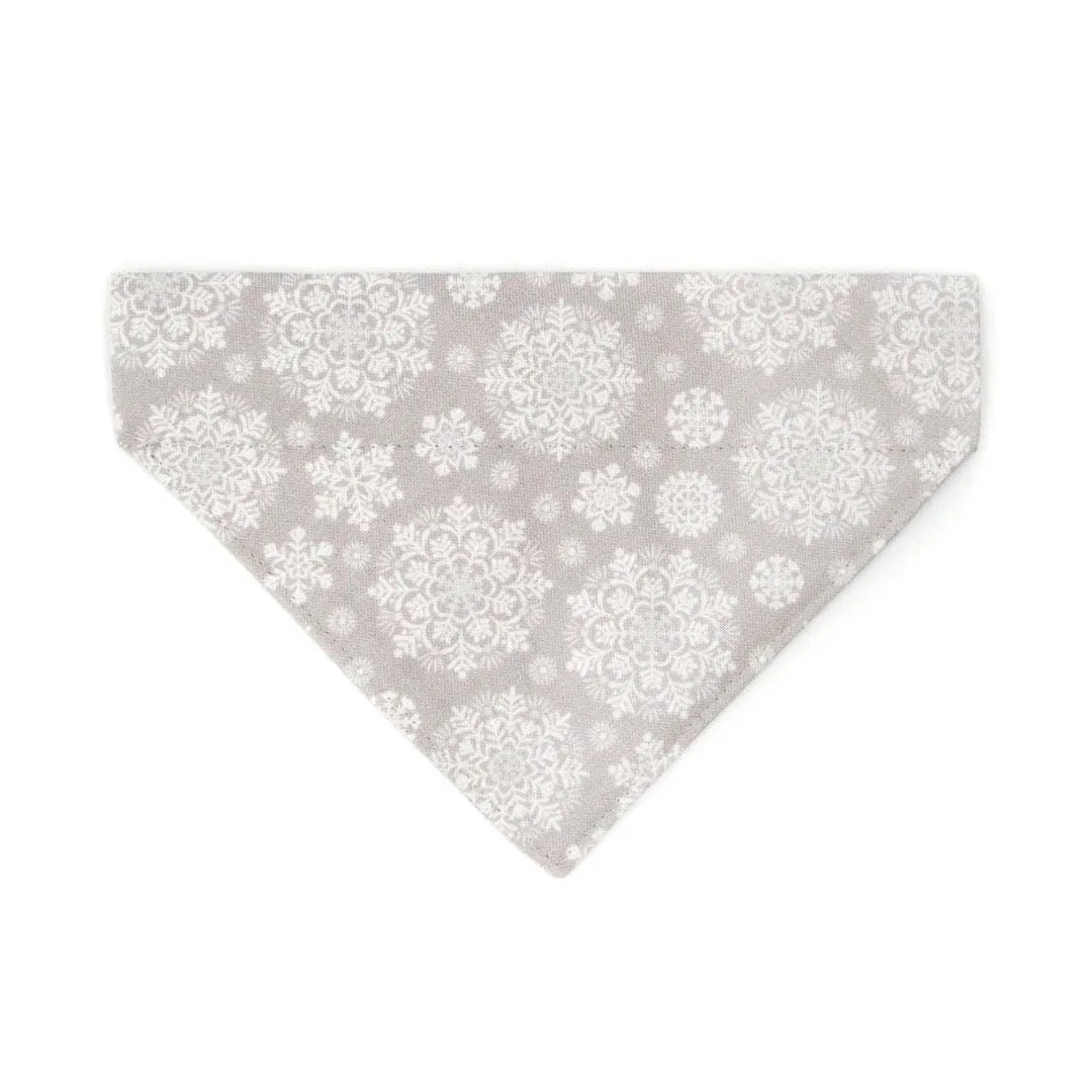 Cat Bandana - "Snowy Cottage" - Light Gray Snowflake Bandana Bandana for Cat   Small Dog / Winter, Christmas, Holiday, New Year / Slide-On Over the Collar Bandana