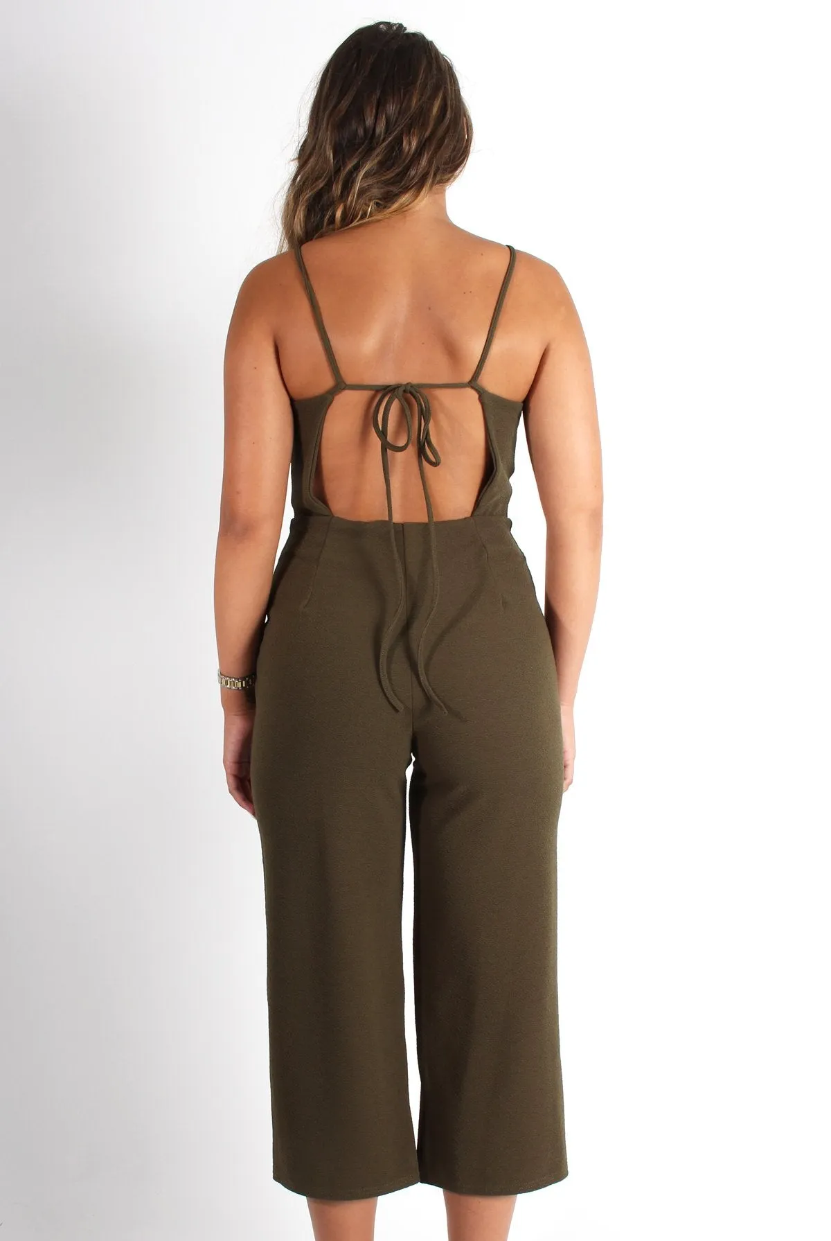 Chantelle Khaki High Neck Culotte Jumpsuit