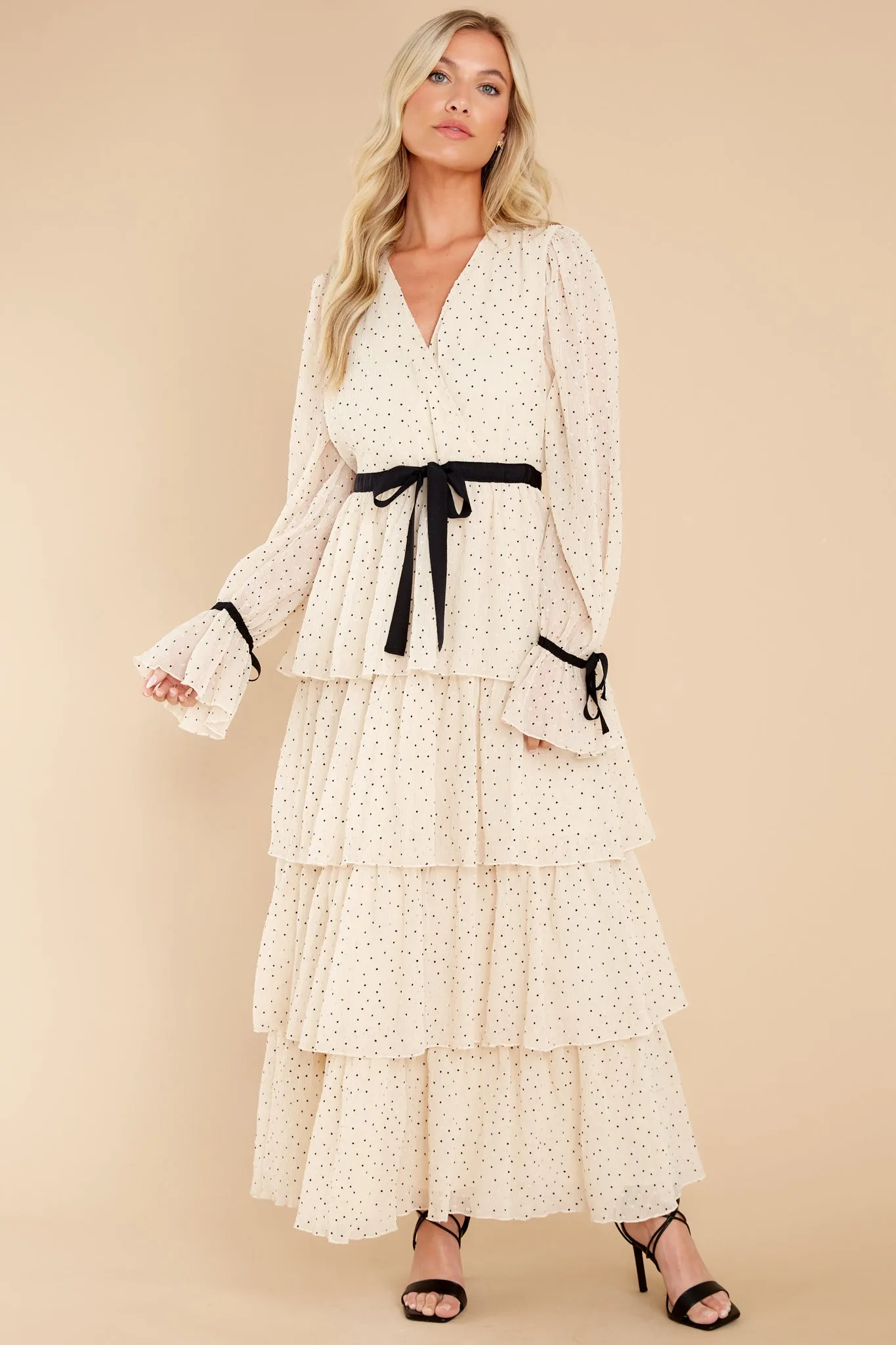 Chic Adoration Ivory Polka Dot Maxi Dress