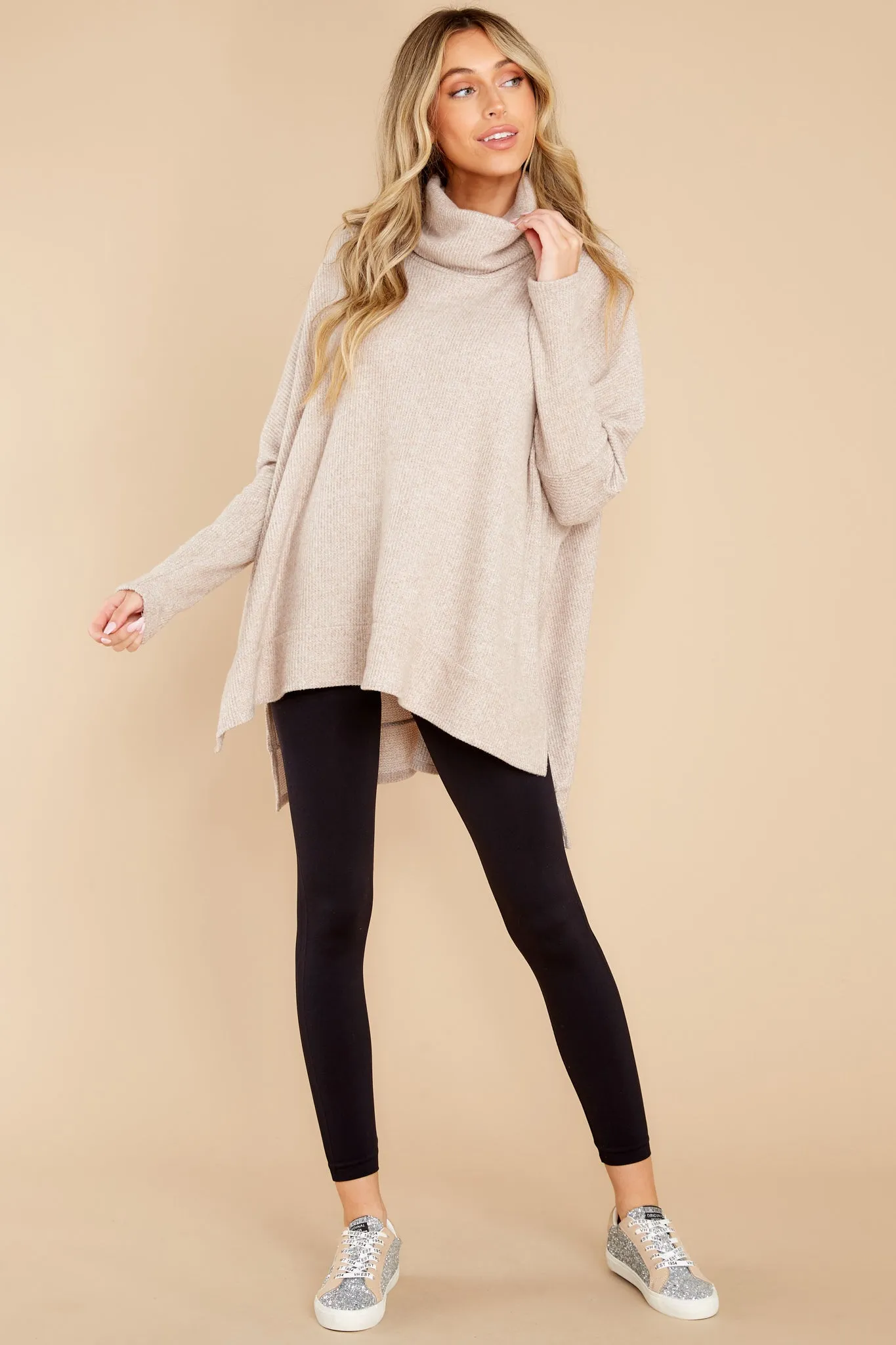 Chic Warmth Taupe Turtleneck Sweater