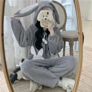 Cozy Bunny Warm Hooded Jumpsuit Pajamas